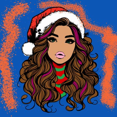 realistic christmas girl with wavy hair and lips