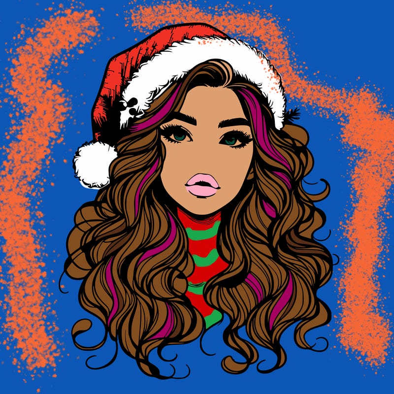 realistic christmas girl with wavy hair and lips