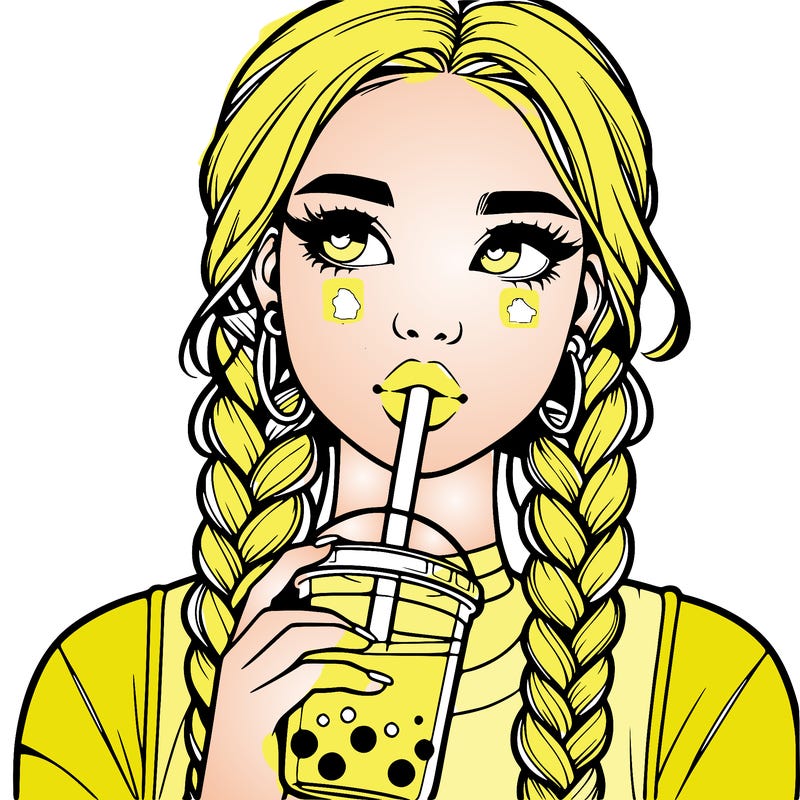 realistic girl with braided hair drinking boba