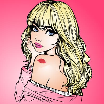 realistic girl with bangs looking over her shoulder