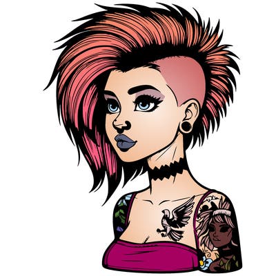 realistic girl with a mohawk and tattoos