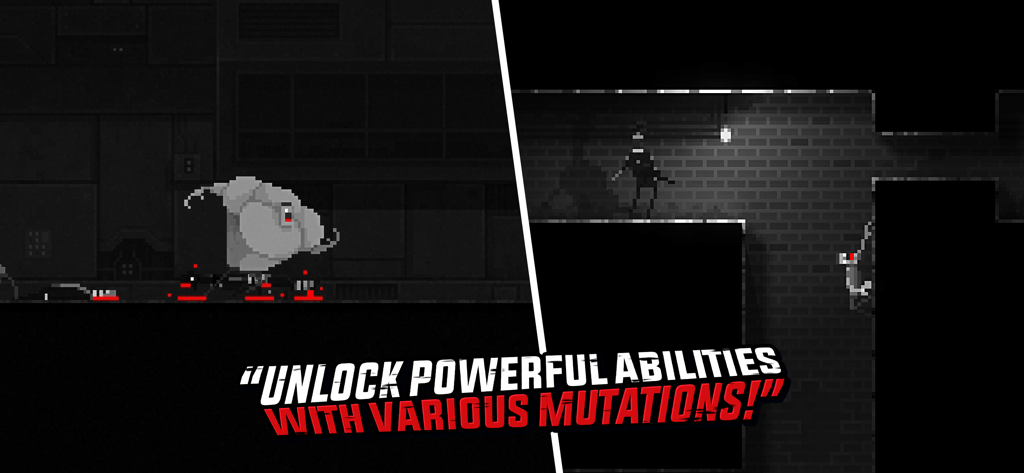 Zombie Night Terror - Vista de pantalla dividida que muestra un gran zombi mutado y un zombi escalando un muro de ladrillos en estilo pixel art.