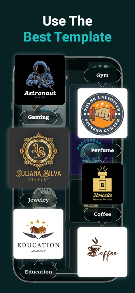 AI Logo Maker - AI Logo Design - KI-Logo-Maker-App-Vorlagen für Gaming, Schmuck, Fitnessstudio und Bildung