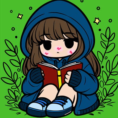 girl in oversized hoodie reading a book