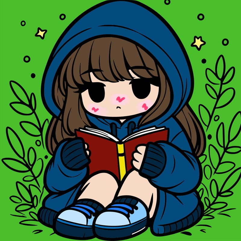 girl in oversized hoodie reading a book
