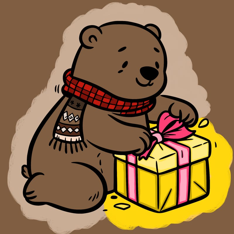 polar bear wrapping a present