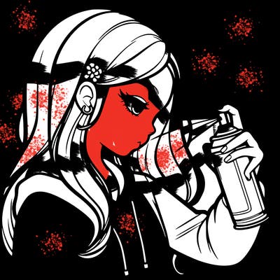 a realistic girl spray painting