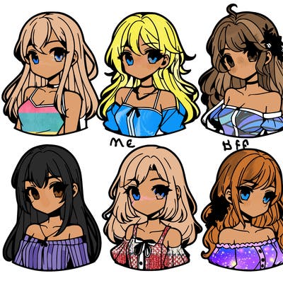 6 beautiful anime girls lined up