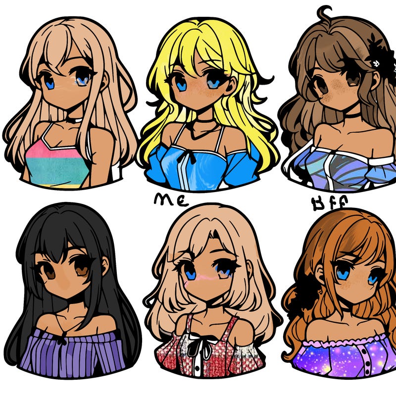 6 beautiful anime girls lined up