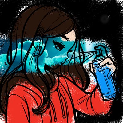 a realistic girl spray painting