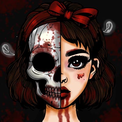 realistic girl with half skull mask