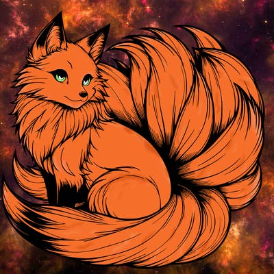 realistic detailed 9 tailed anime fox