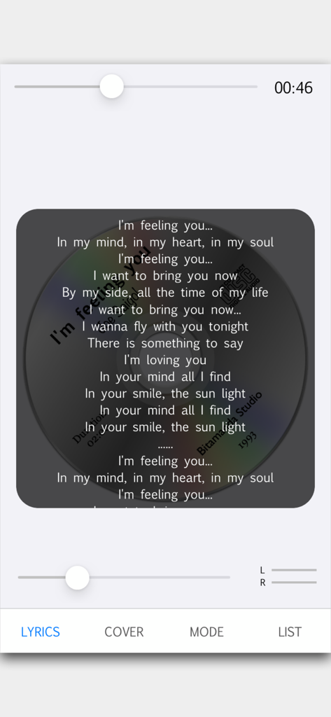 Music Player - Music Player app interface displaying song lyrics over a rotating CD graphic