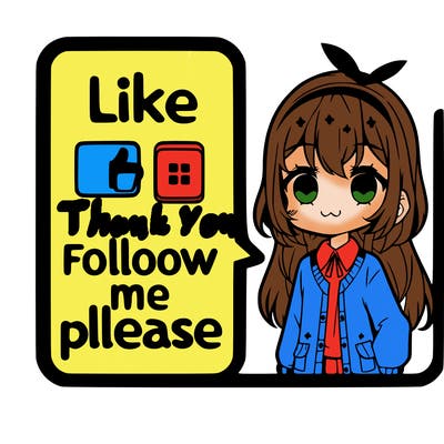 animie girl cute with a sign like me and folow me please thank you