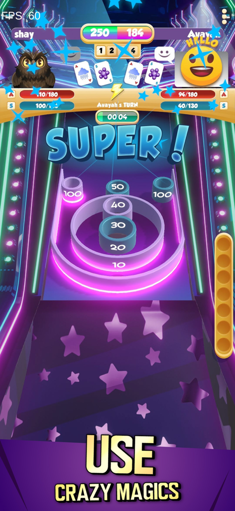 SkeeBoost 1v1 multiplayer arcade game screen with targets and magic cards