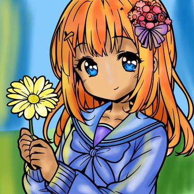 anime girl holding a flower