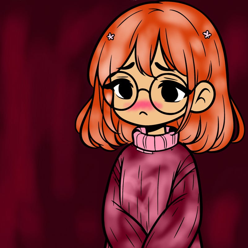 sad girl with glasses in a sweater