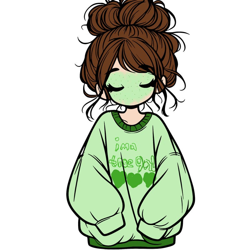 girl with baggy sweatshirt and messy bun
