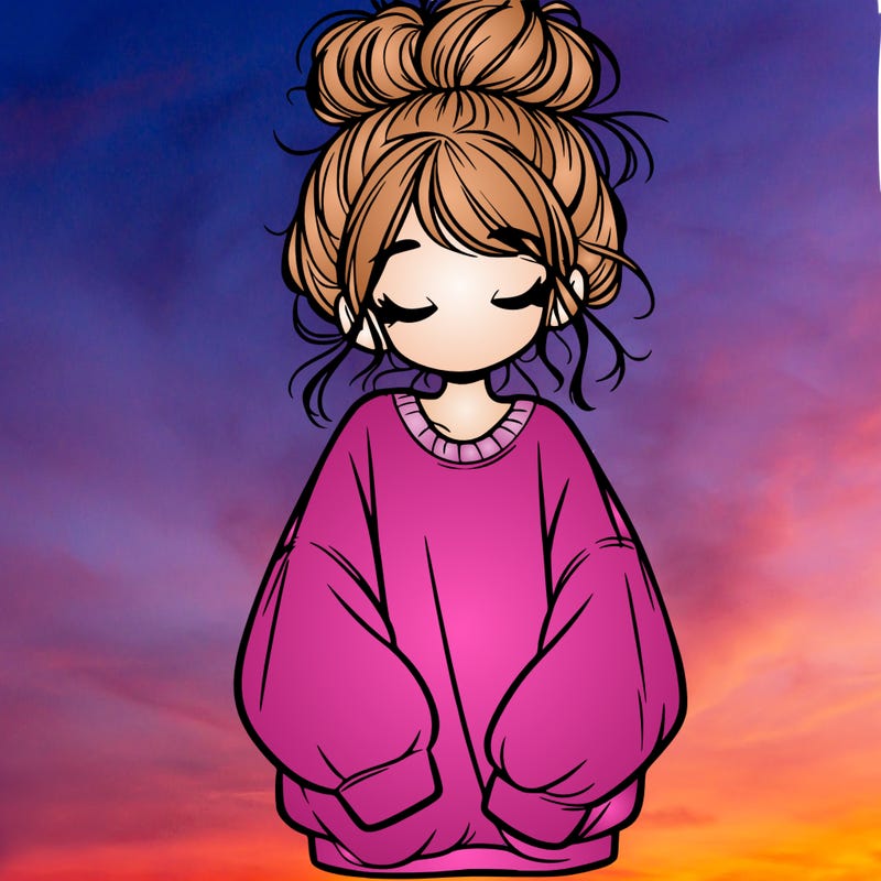 girl with baggy sweatshirt and messy bun