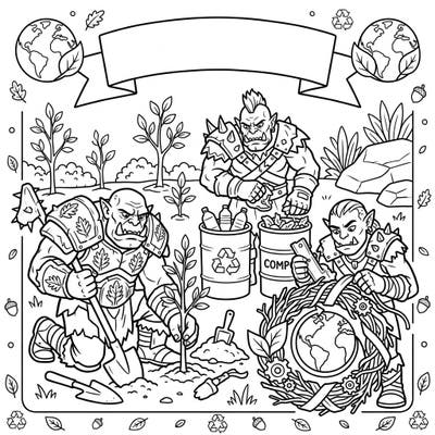 Discover a truly unique coloring experience with our Orc Raiders Earth Day page, where brute strength meets environmental stewardship. These formidable warriors are here to show their softer, greener side as they help protect our planet.