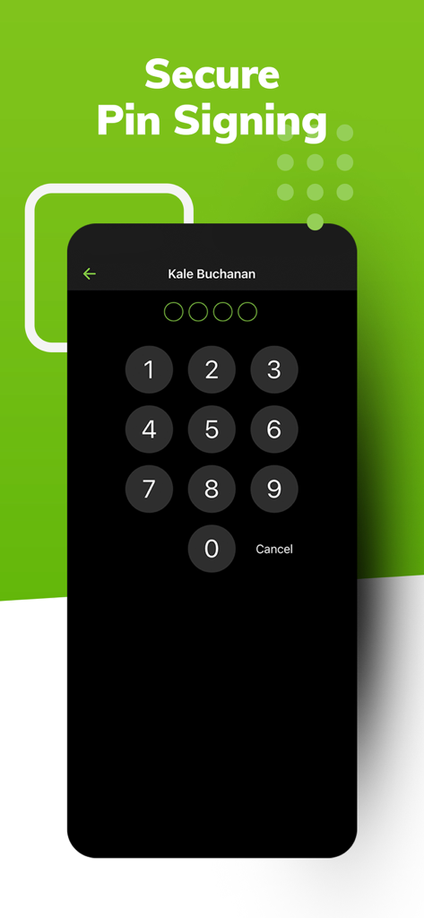 Safe Food Pro - Secure PIN signing screen on the Safe Food Pro mobile app