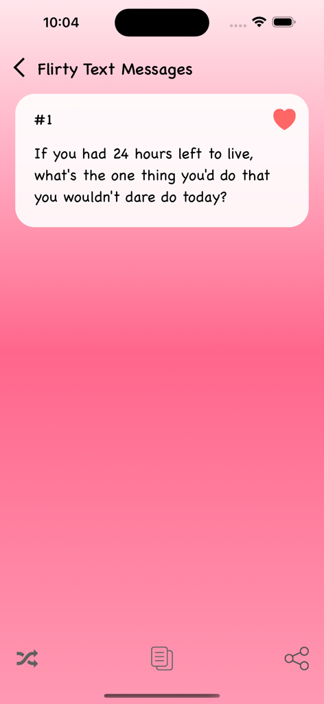 Smartphone screen displaying a flirty text message prompt from the Best Love Messages 2026 app.