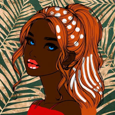 realistic girl with a ponytail on her hair and lips