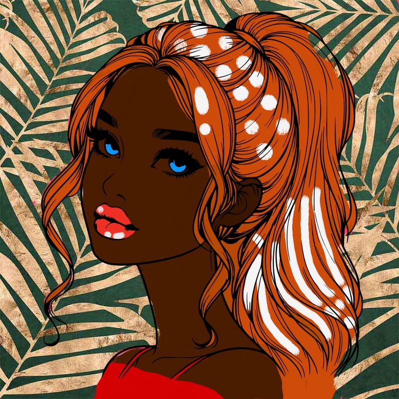 realistic girl with a ponytail on her hair and lips