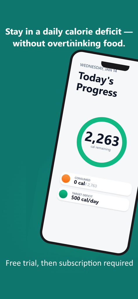 Calories Deficit Tracker - Pantalla de progreso calórico diario para la aplicación Rastreador de Déficit Calórico