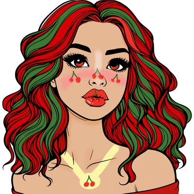 realistic girl with wavy hair and lips