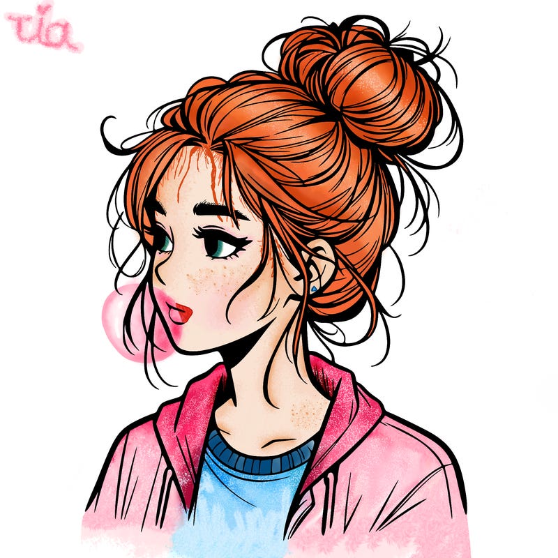 realistic teenage girl with a messy bun
