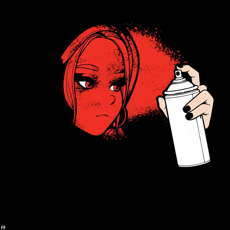 a realistic girl, spray painting