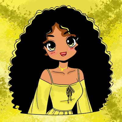 a black anime girl with long afro hair