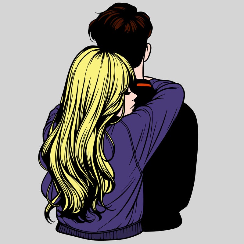 realistic girl hugging boyfriend from back