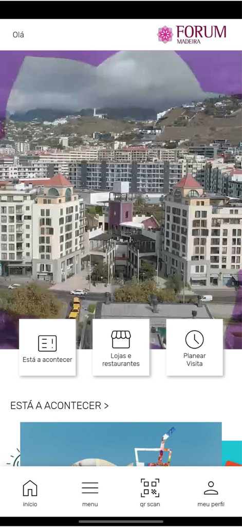 Forum Madeira - L'écran d'accueil de l'application Forum Madeira pour le shopping et la restauration à Funchal.