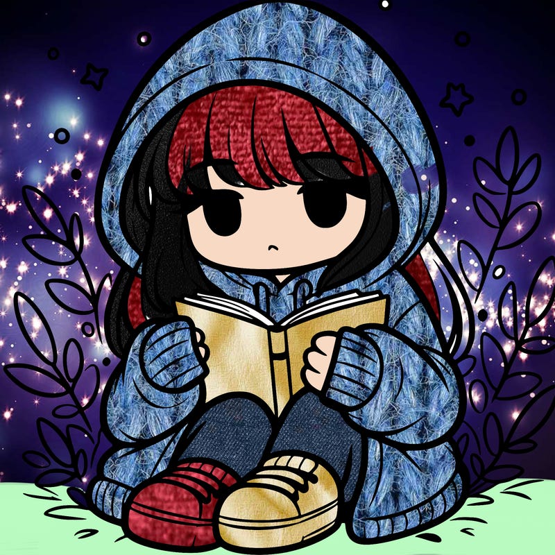 girl in oversized hoodie reading a book