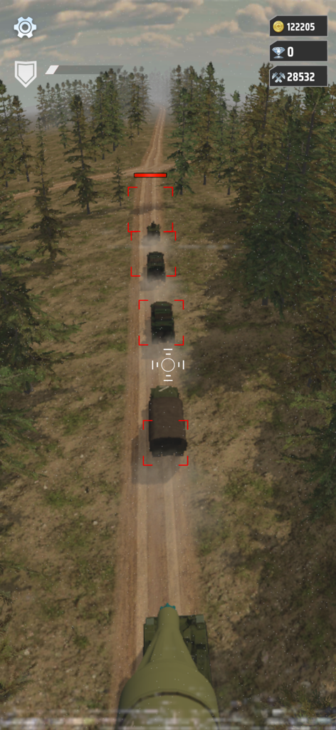 Drone Strike Military War 3D - Vue de canonnière aérienne ciblant un convoi de véhicules militaires sur une route forestière