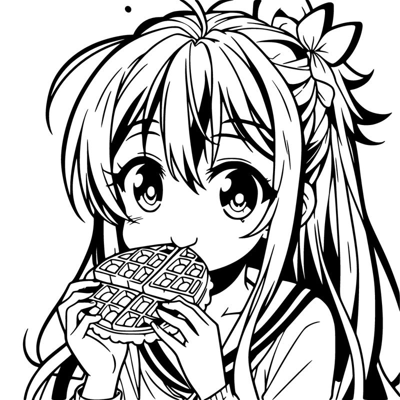 anime eating waffle