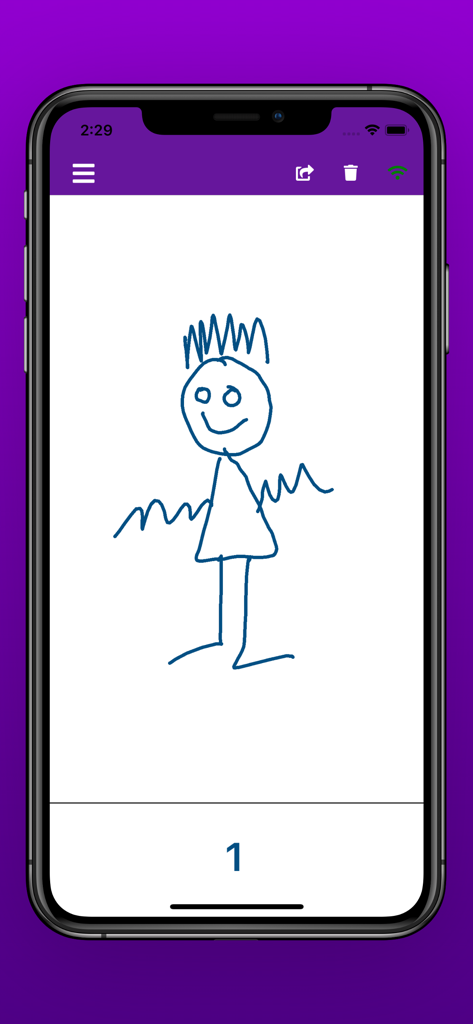 Painting calculator - Un dibujo de figura de palo sobre un lienzo blanco en la aplicación Calculadora de Pintura con el número uno mostrado en la parte inferior