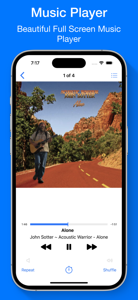Cloud Music Player for Clouds - Cloud Music Player full screen music playback interface showing album art and controls on an iPhone