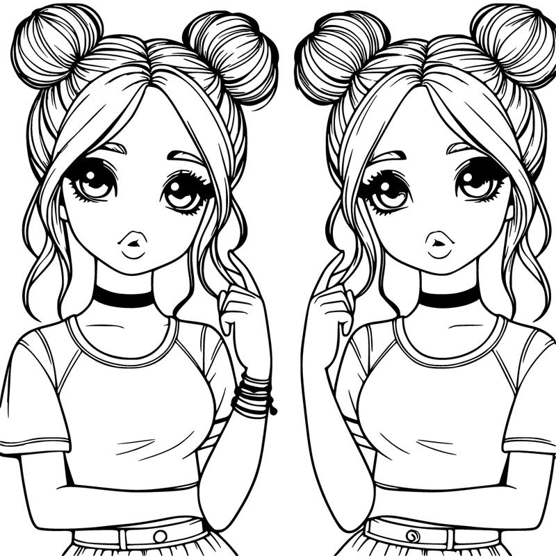 two realistic girls with two buns
