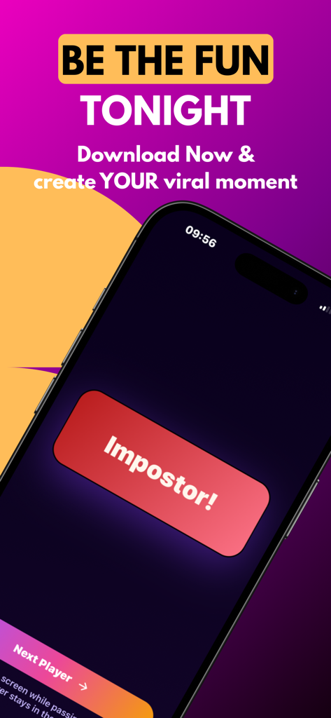 Imposter Game: Party Word Game - インポスターゲームのパーティーアプリでインポスターの役割を表示するスマートフォン画面