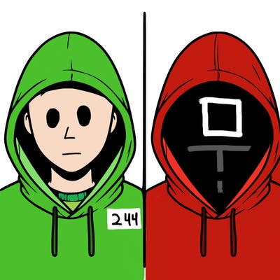 a person with a hoodie and no face, the drawing is split in 2