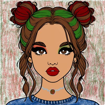 realistic girl with two buns in hair and lips