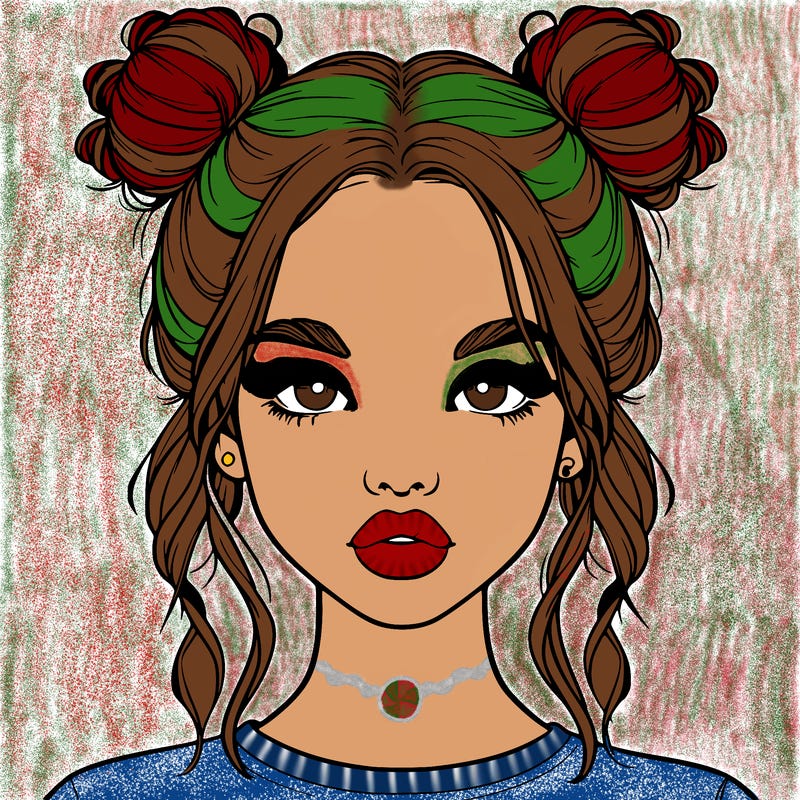 realistic girl with two buns in hair and lips