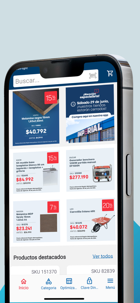 Imperial App - Imperial App home screen showing construction products and tools