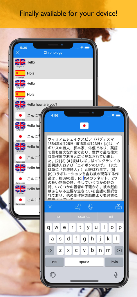 ProTranslat the translator aрр - ProTranslat app on iPhone displaying translation history and a Japanese text translation interface with a keyboard