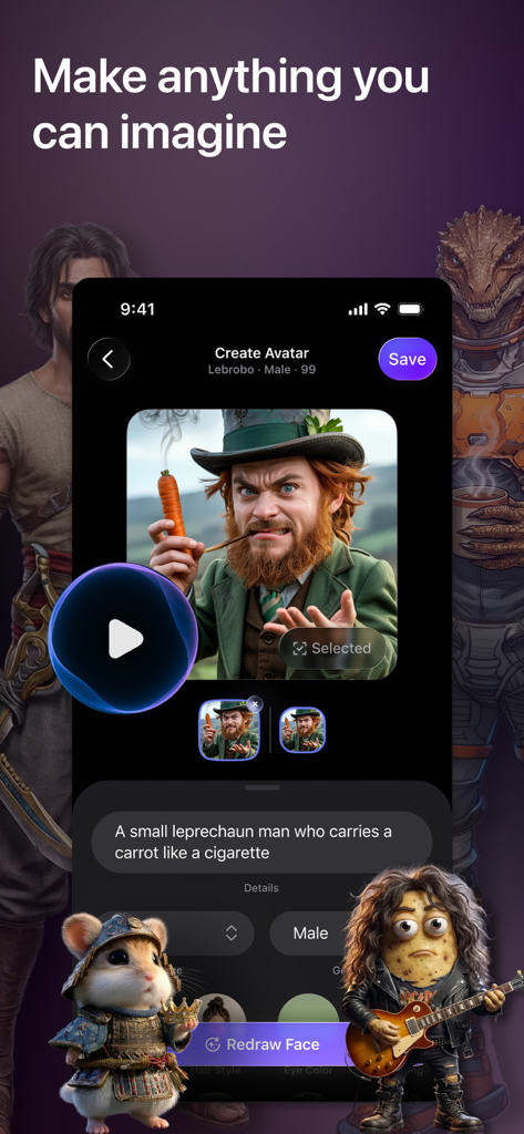 Cantina‎ - A mobile interface for creating AI characters with a text prompt and generated character images