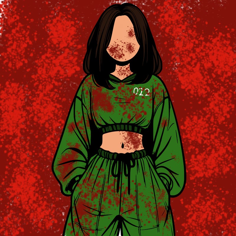 realistic girl faceless with baggy pants and a crop top