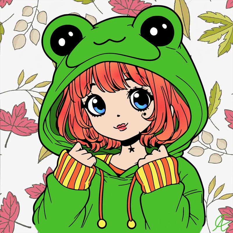 a cute teenage girl wearing a frog hoodie